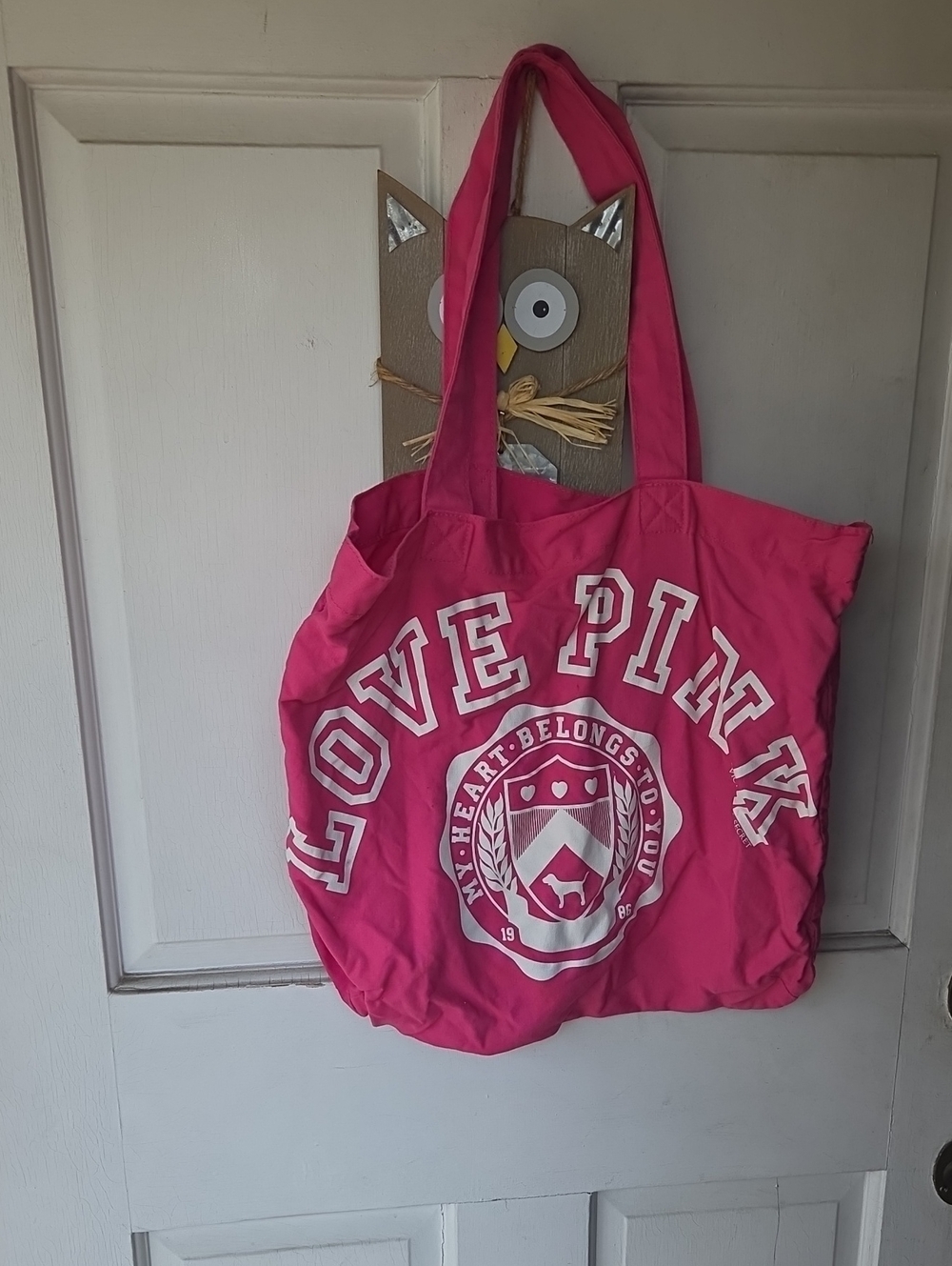 LOVE PINK Hot Pink Canvas Tote Bag Y2k